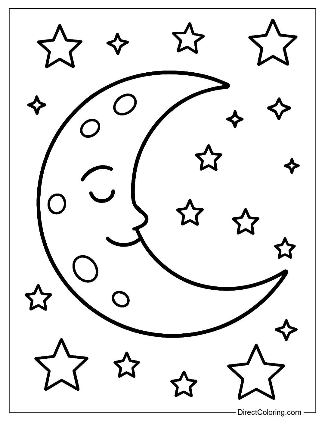 Moon and Stars Coloring Page